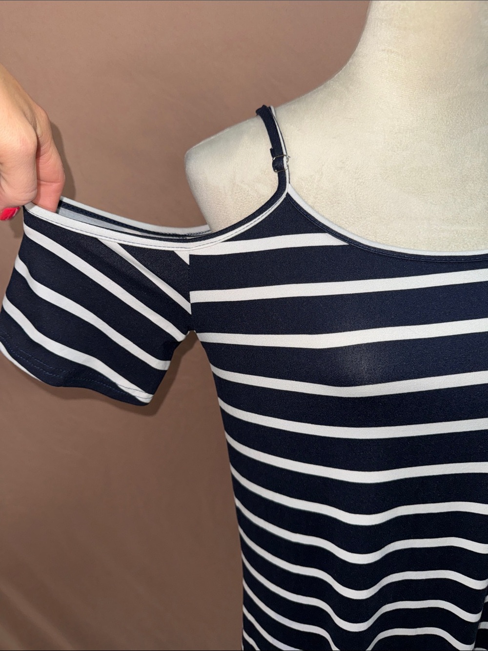 Exist Navy & White Striped Cold-Shoulder Maxi Dress W/ Adjustable Straps - Picture 4 of 9